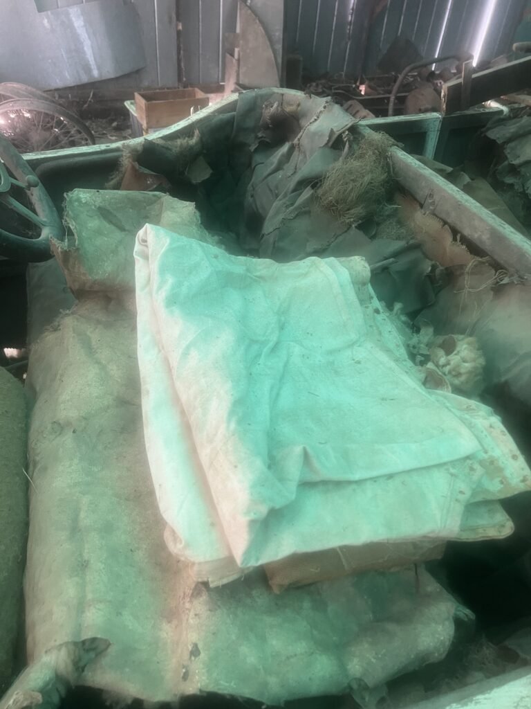 In car cabin parts old canvas kept for upholstery